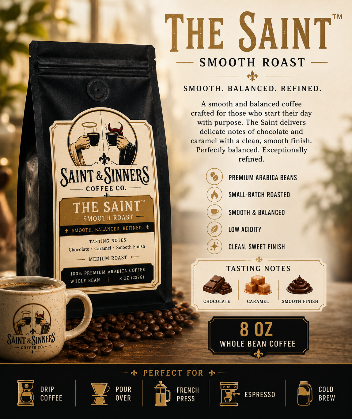 The Saint™ Smooth Roast Coffee Beans 8 oz Whole Bean Coffee
